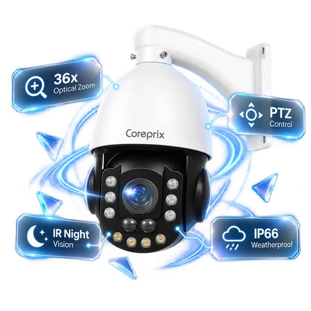 Industrial PTZ speed dome camera with heavy-duty wall mount and 360-degree rotation