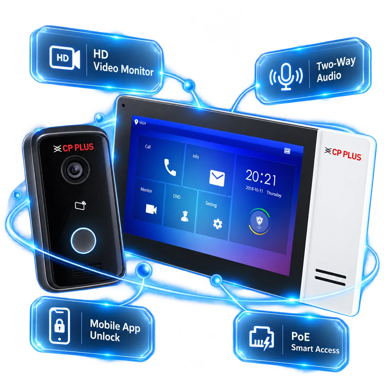 Smart video door phone with 7-inch touch monitor and outdoor intercom unit