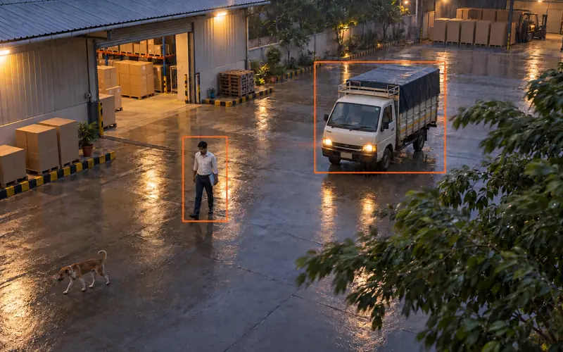 People and vehicles, not leaves: example camera view