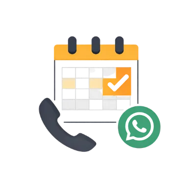 Schedule Your Requirement illustration with calendar, phone and WhatsApp