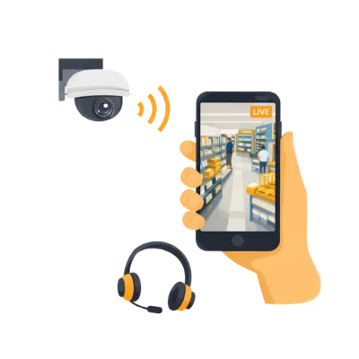 Live Monitoring & Ongoing Support illustration with smartphone live stream and support headset