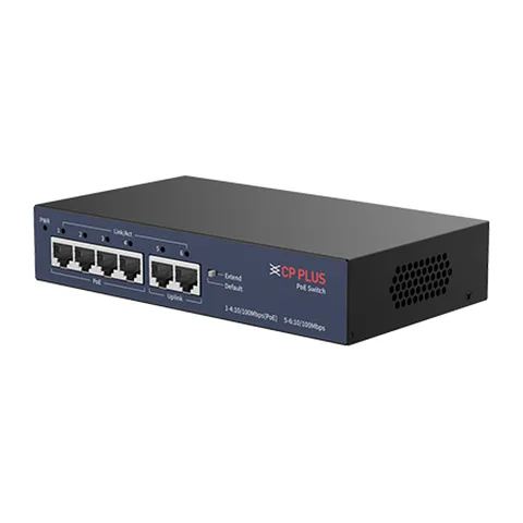 CP Plus 4-port PoE switch with 2 uplinks, model CP-UNW-HPU4H2-48