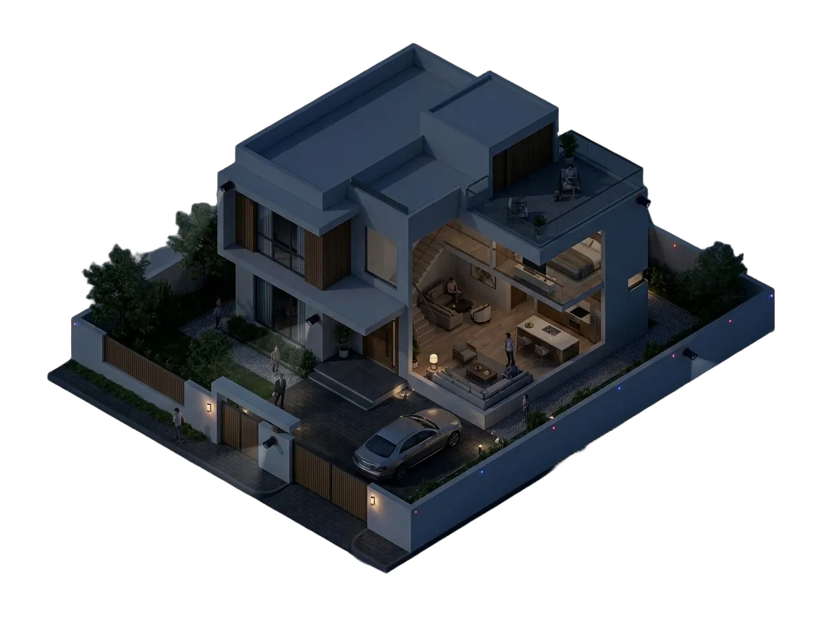 Residential villa 3D surveillance night security model