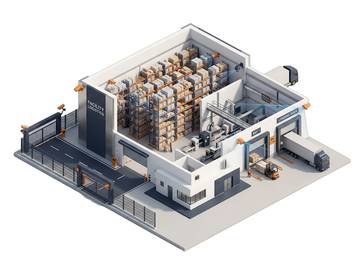 Industrial warehouse 3D surveillance day model