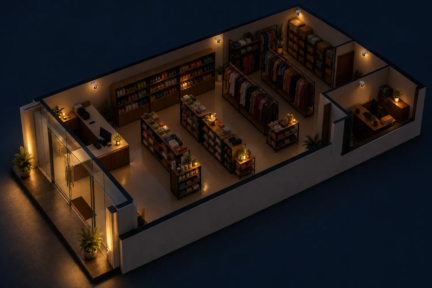 Shop CCTV layout plan night vision view